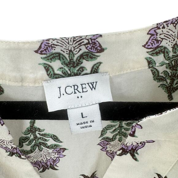 J.CREW‎ Top 100% Cotton V-neck Printed Popover Blouse Women's Size Large Cream - Picture 5 of 8